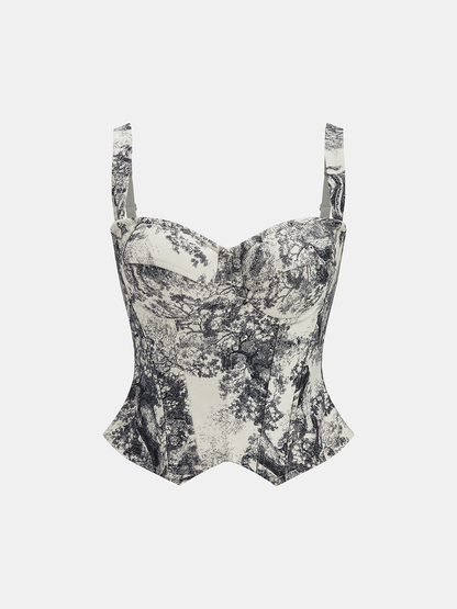 Ink Wash Painting Print Corset Top