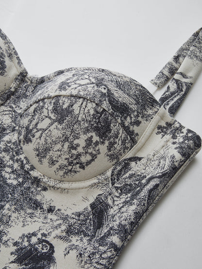 Ink Wash Painting Print Corset Top