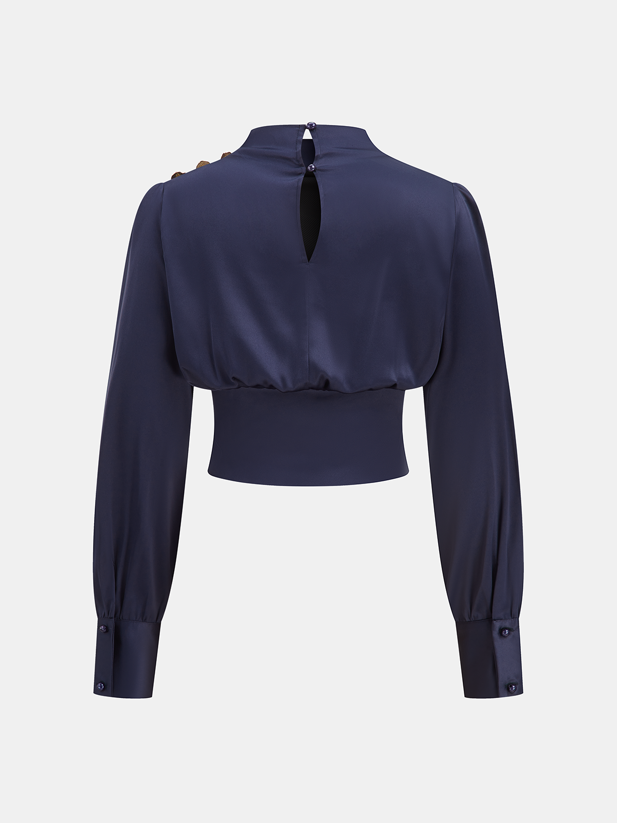 Satin Cinched-Waist Blouse with Metal Decor