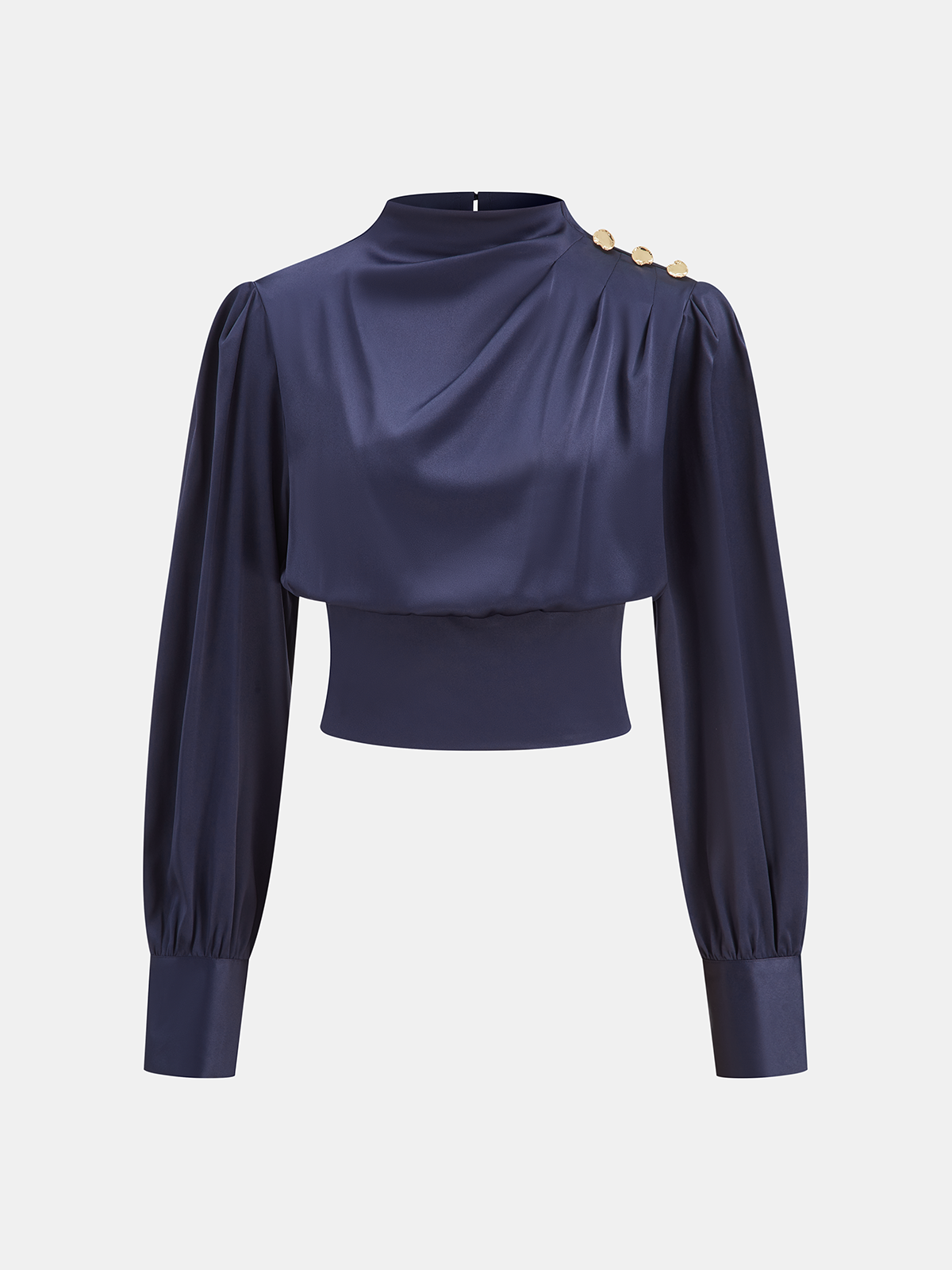 Satin Cinched-Waist Blouse with Metal Decor
