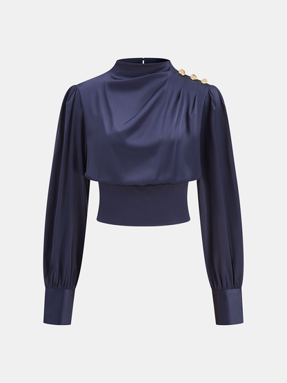 Satin Cinched-Waist Blouse with Metal Decor