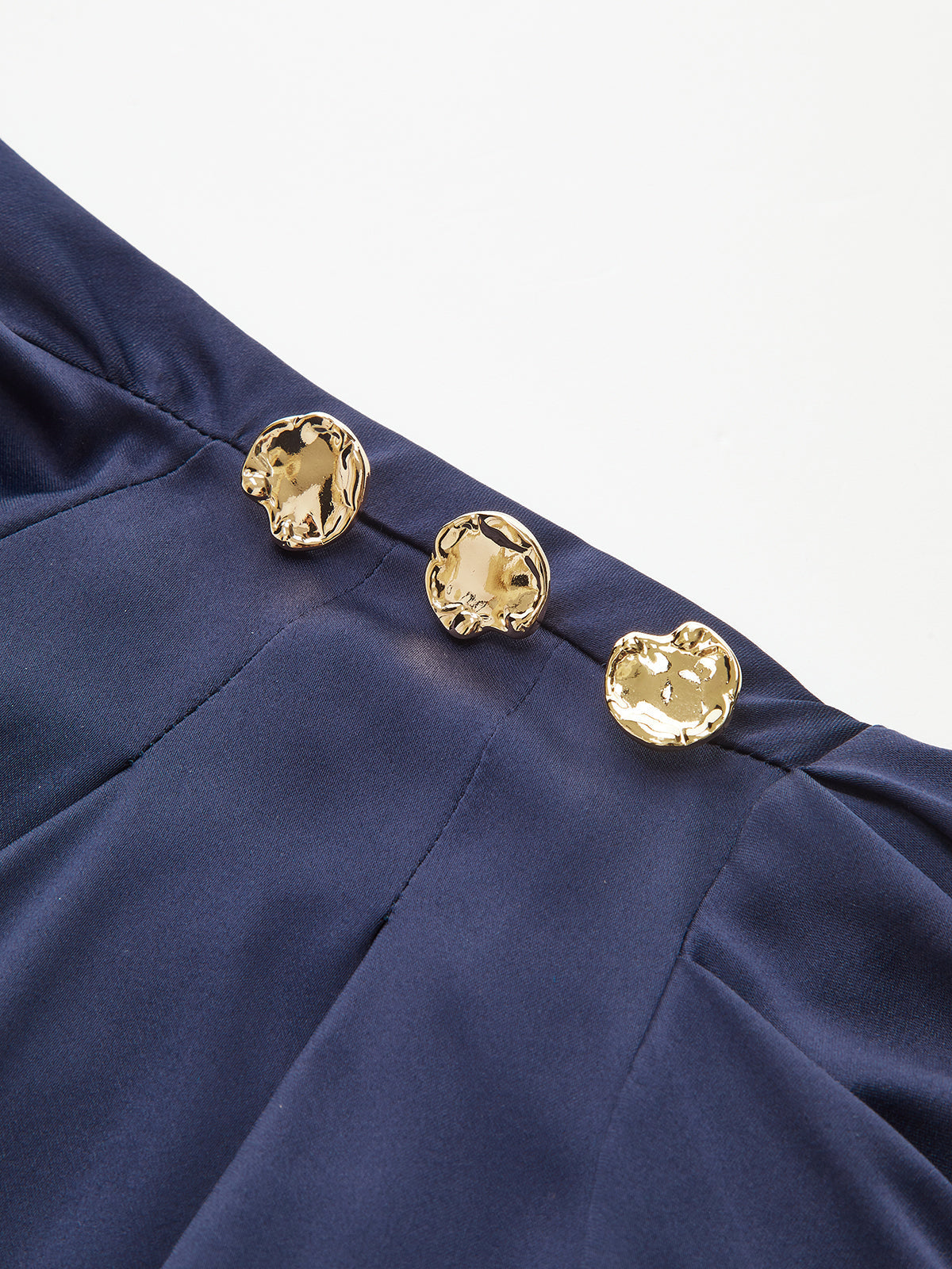 Satin Cinched-Waist Blouse with Metal Decor