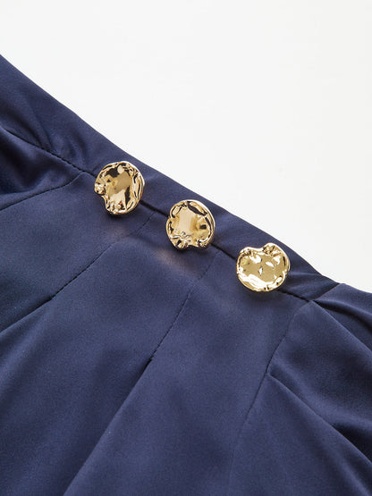 Satin Cinched-Waist Blouse with Metal Decor