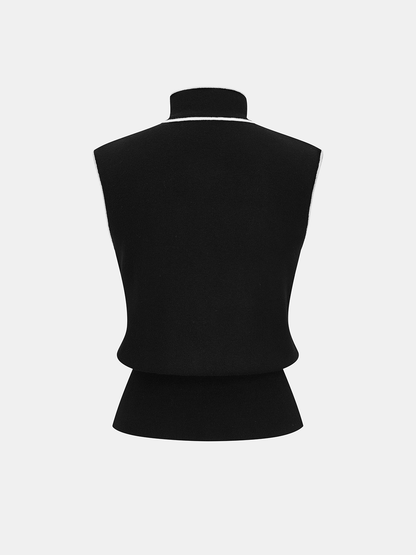 Contrast-Trim Tie-Neck Sweater Vest