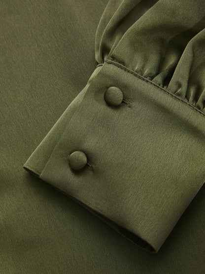 Satin Cowl-Neck Long Sleeve Blouse