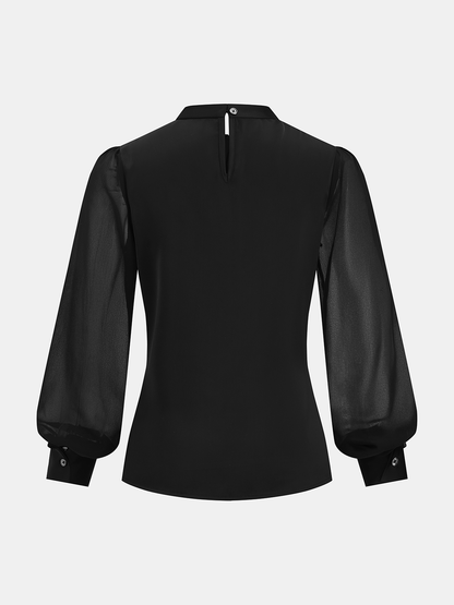 Sheer Sleeve Twist Front Satin Blouse