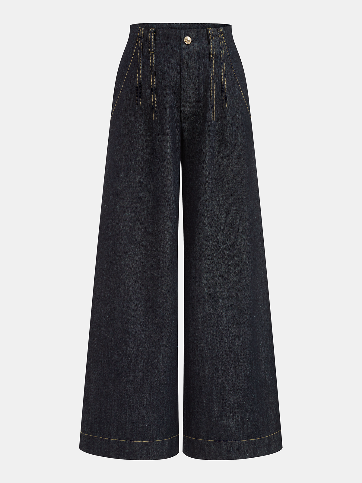Contrast Stitch High-Waisted Wide-Leg Jeans
