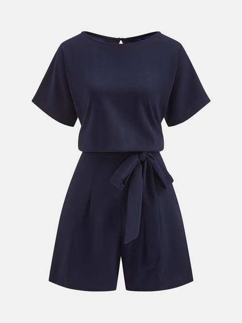 Tie-Waist Short-Sleeve Romper