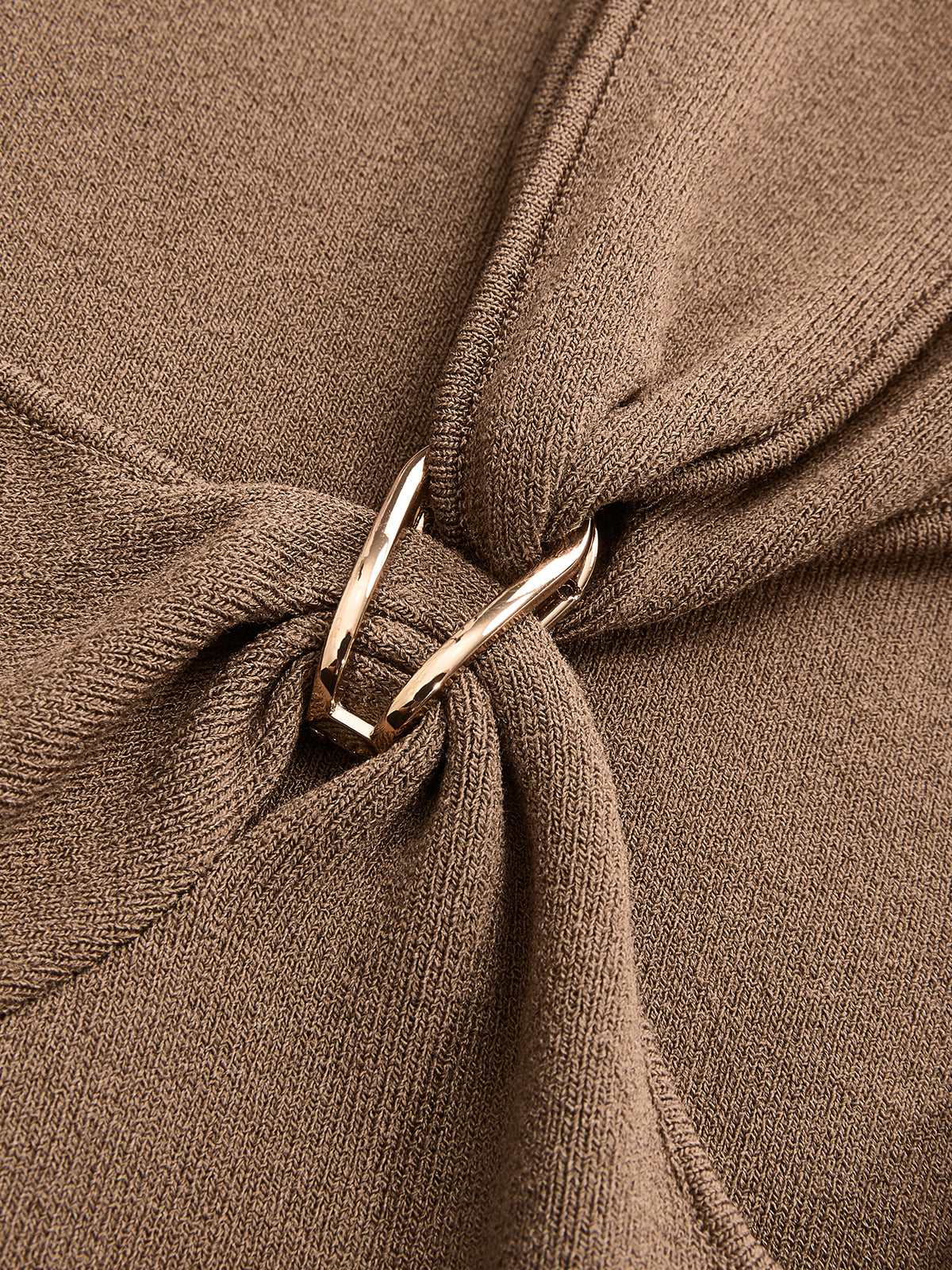 Metal Buckle Asymmetric Neckline Knit Top