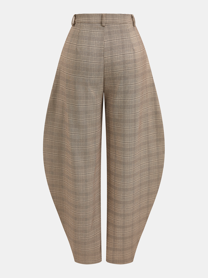 Mid-Waist Plaid Balloon Pants