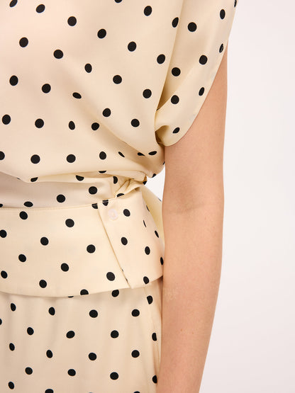 Polka Dot Top & Lace Trim Midi Skirt Set