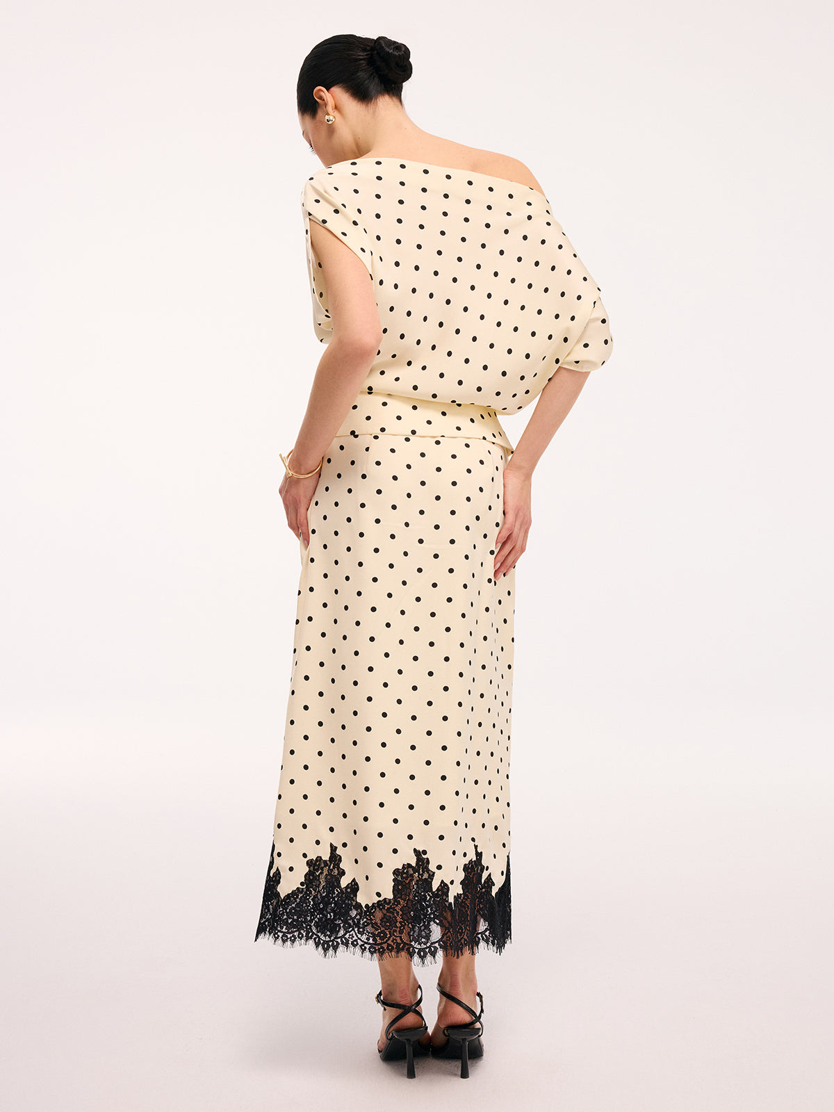 Polka Dot Top & Lace Trim Midi Skirt Set