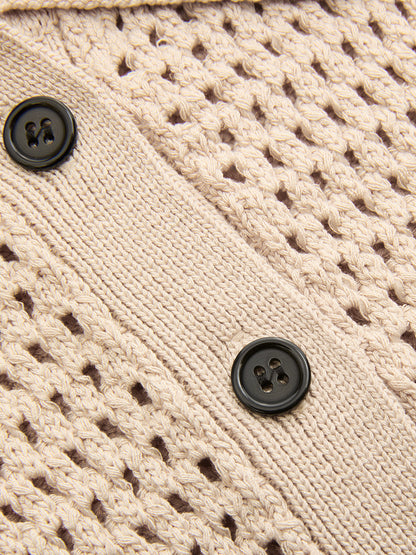 Sleeveless Polo Open Knit Top
