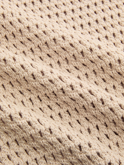 Sleeveless Polo Open Knit Top