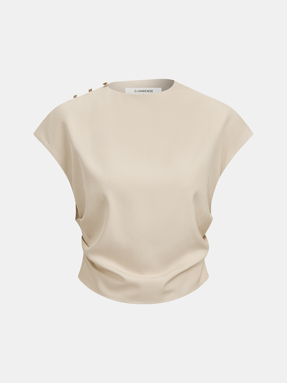 Sleeveless Ruched Top & Wide-Leg Pants Set