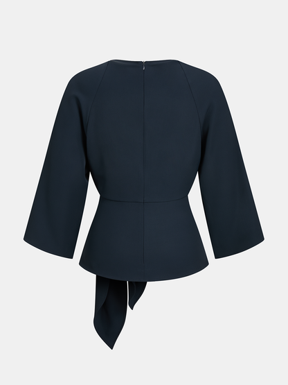 Keyhole Neck Tie Waist Blouse