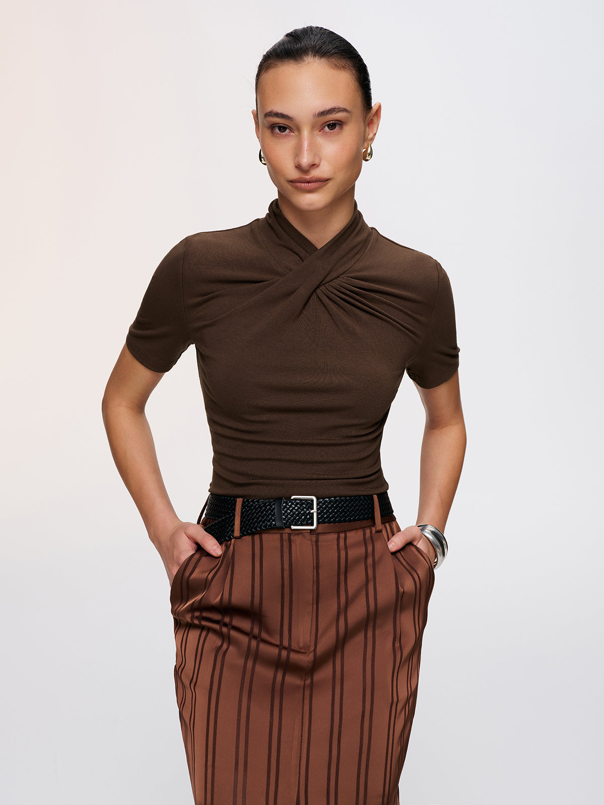 Twist-Front Short-Sleeve Top