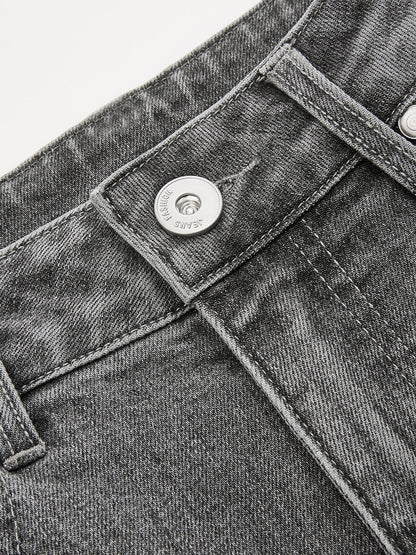 Mid-Waist Wide-Leg Denim Pants