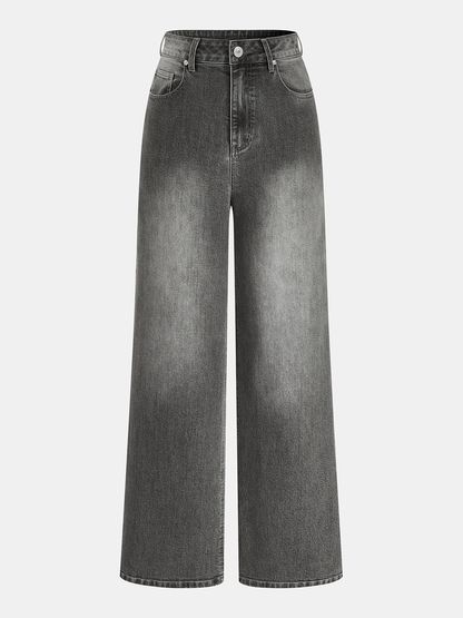 Mid-Waist Wide-Leg Denim Pants