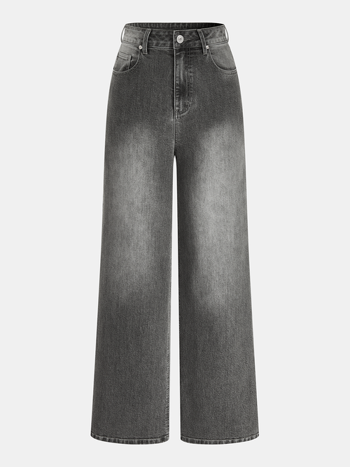 Mid-Waist Wide-Leg Denim Pants