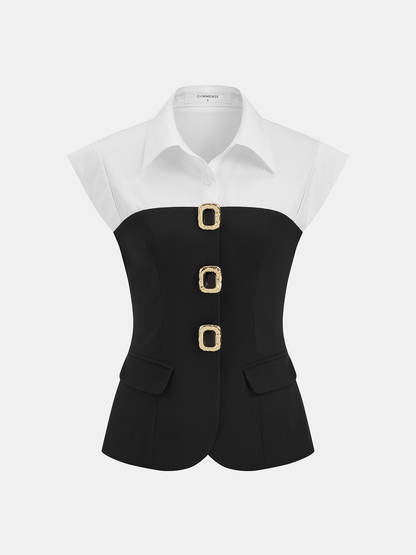 Color Block Sleeveless Collared Blouse