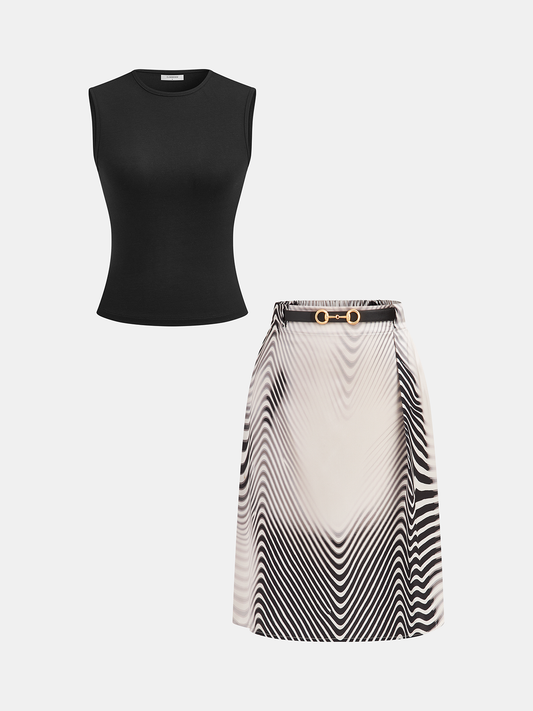 Sleeveless Top & Zebra Print Midi Skirt Set