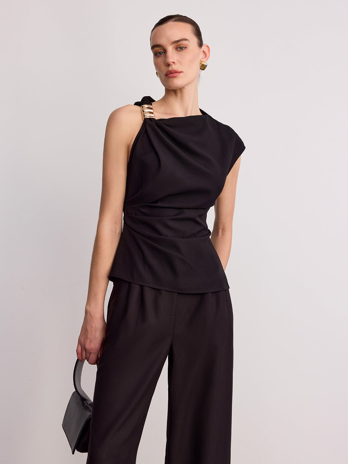 Metal Buckle Asymmetric Sleeveless Top