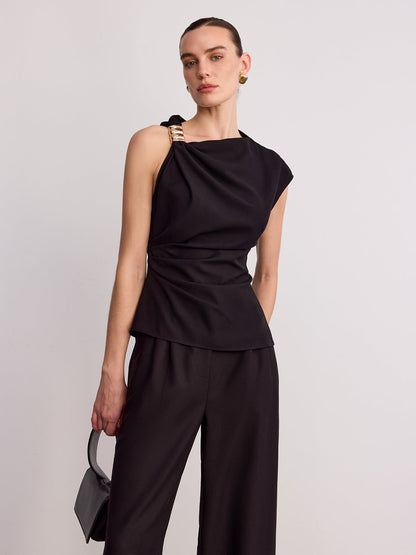Metal Buckle Asymmetric Sleeveless Top