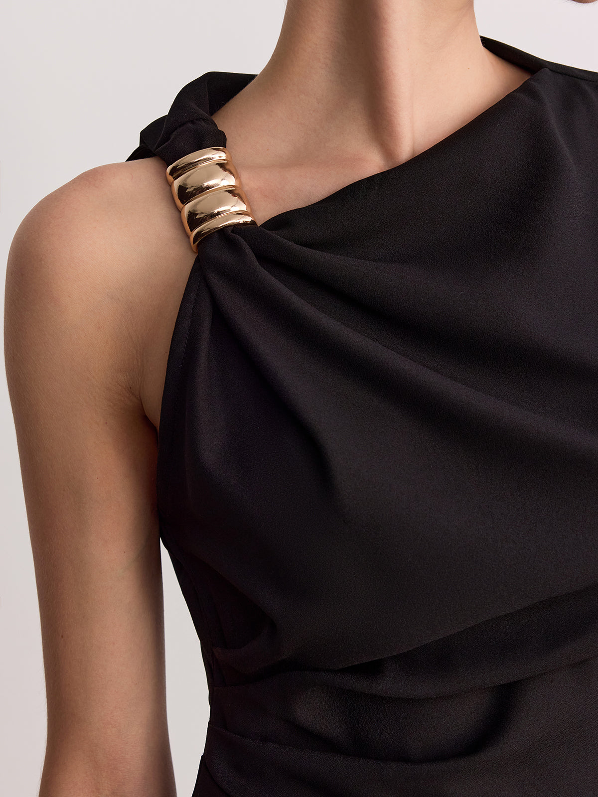 Metal Buckle Asymmetric Sleeveless Top