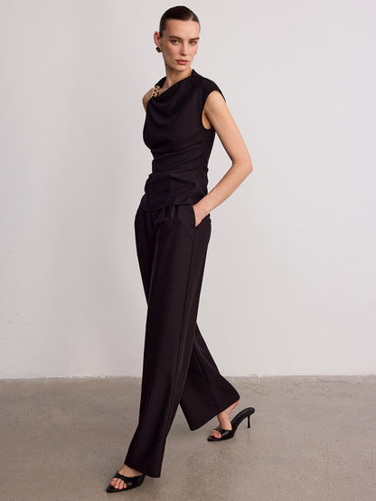 Metal Buckle Asymmetric Sleeveless Top