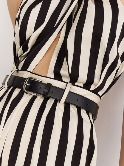 Halter Striped Belted Jumpsuit
