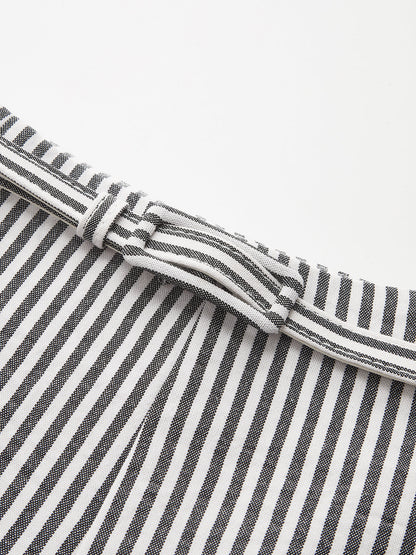 Belted Striped Wide-Leg Pants