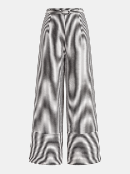 Belted Striped Wide-Leg Pants