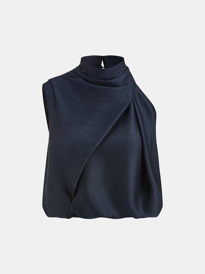 Satin Draped High Neck Sleeveless Top