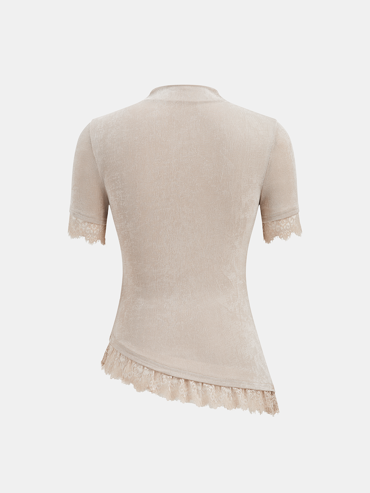 Mock Neck Ruched Lace Trim Top