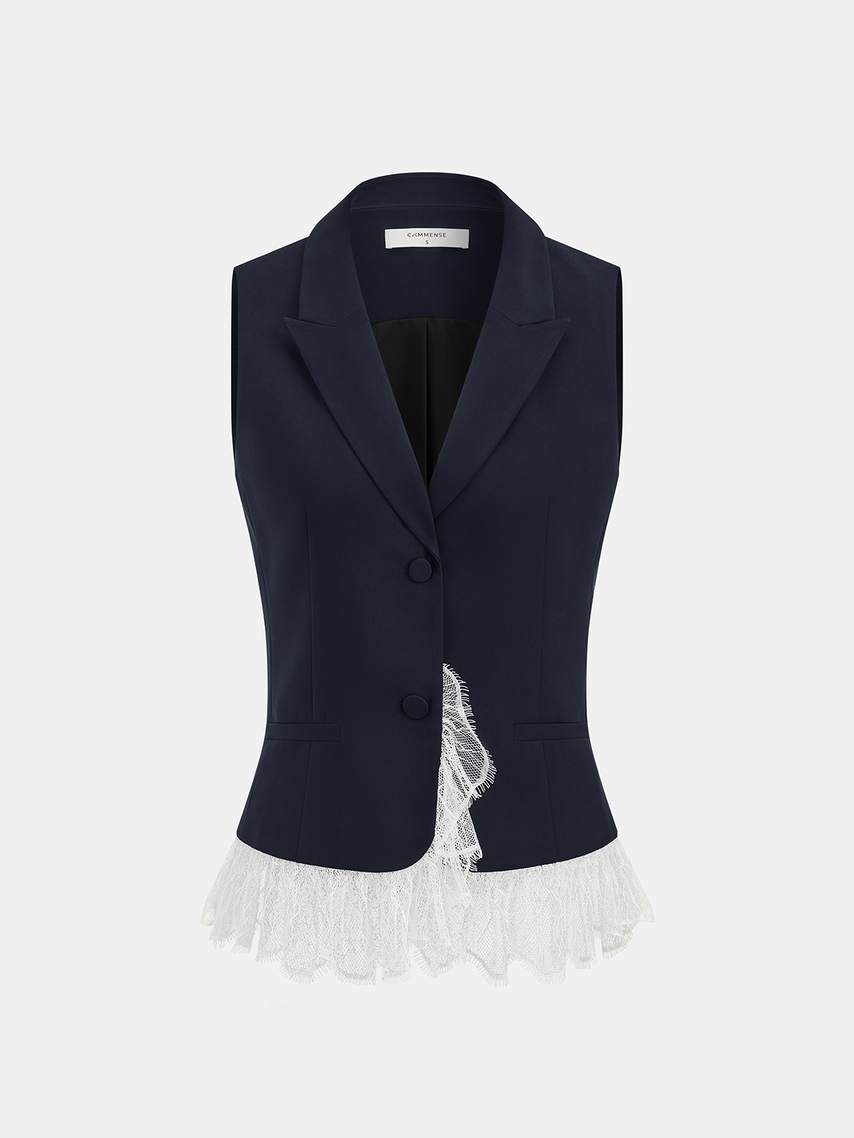 Lace Trim Blazer Vest & Shorts Set