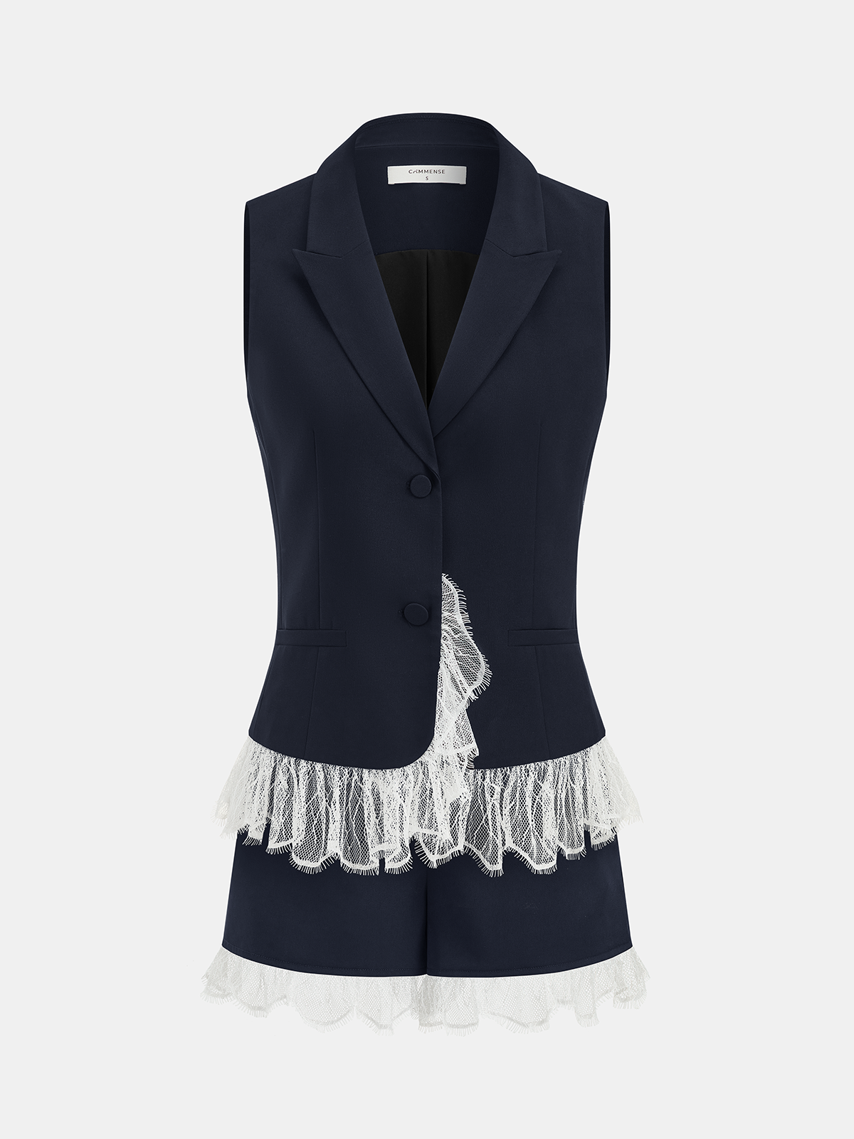 Lace Trim Blazer Vest & Shorts Set