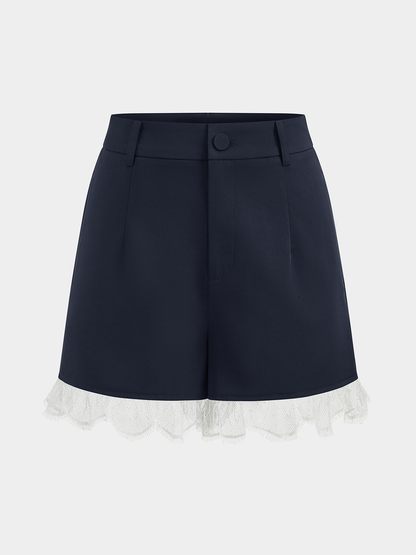 Lace Trim Blazer Vest & Shorts Set