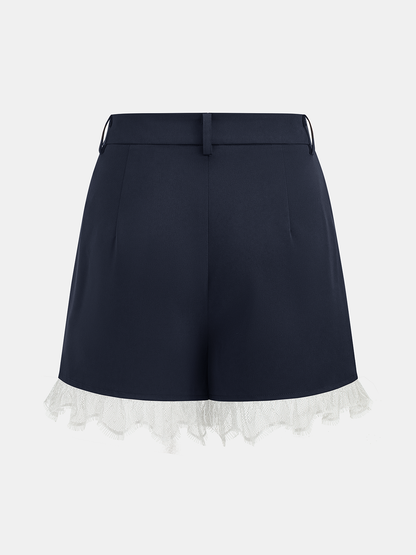 Lace Trim Blazer Vest & Shorts Set