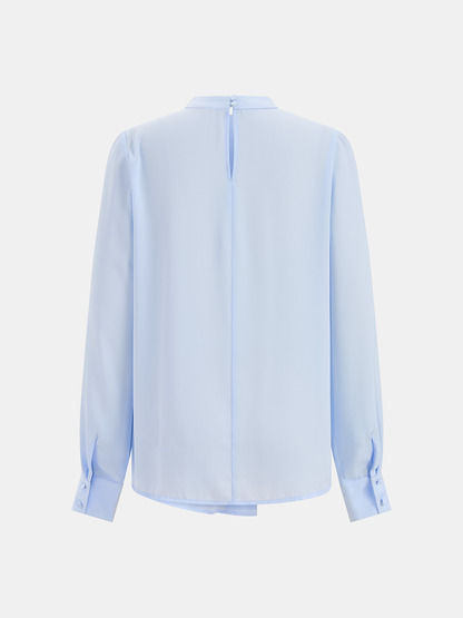 Keyhole Neck Pleated Long Sleeve Blouse