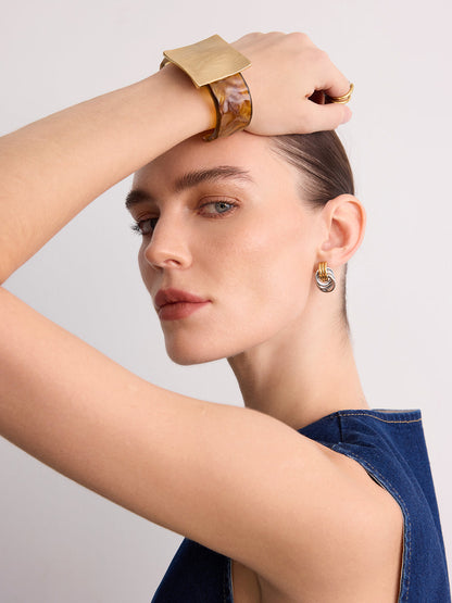 Square Metal Accent Tortoiseshell Cuff Bracelet