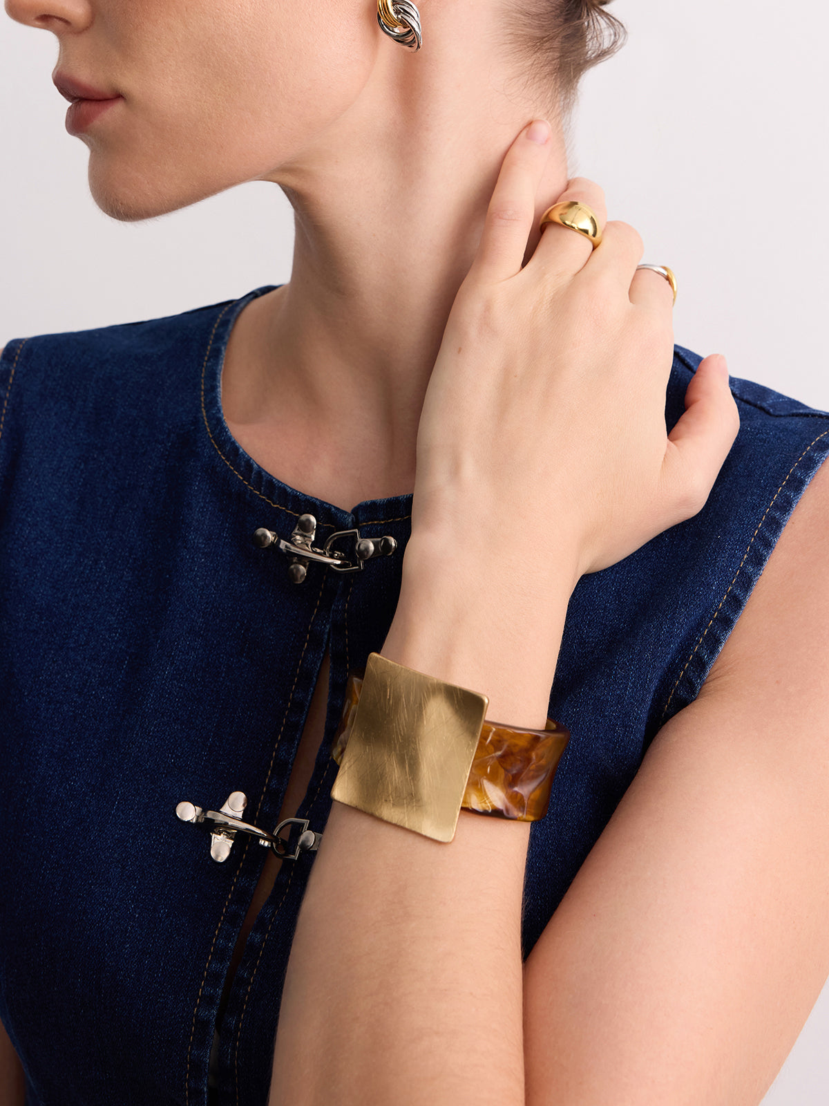 Square Metal Accent Tortoiseshell Cuff Bracelet