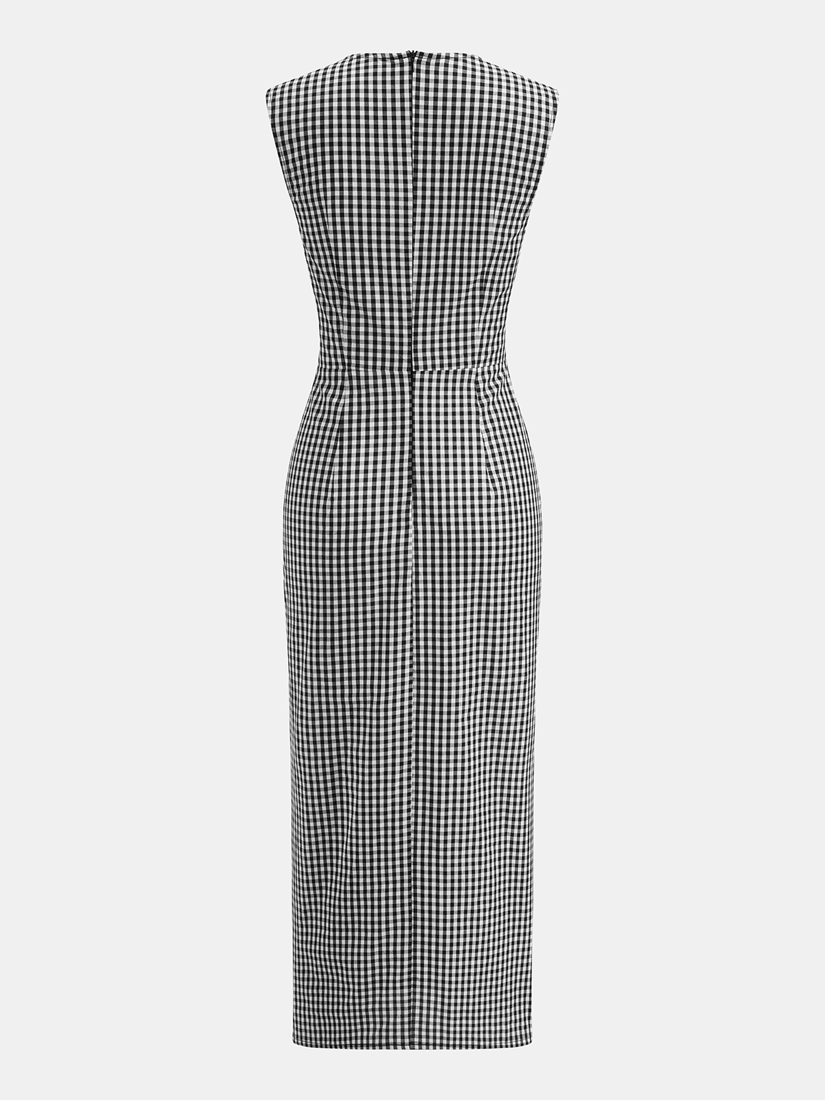 Gingham Sleeveless Cotton Ruched Split Maxi Dress