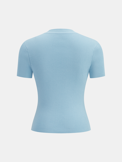 Sheer Mesh Ribbed Short Sleeve Knit Top