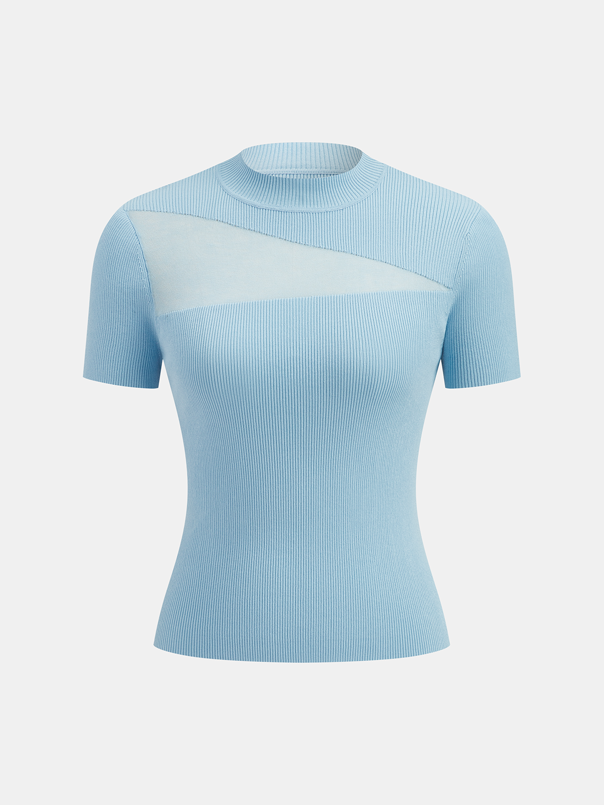 Sheer Mesh Ribbed Short Sleeve Knit Top
