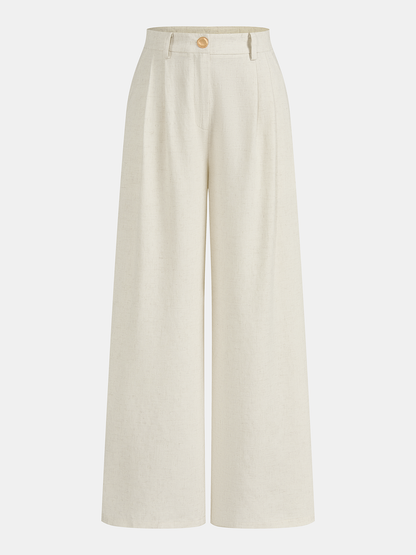 Cotton Linen High Waist Wide Leg Pants