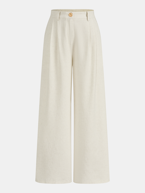 Cotton Linen High Waist Wide Leg Pants