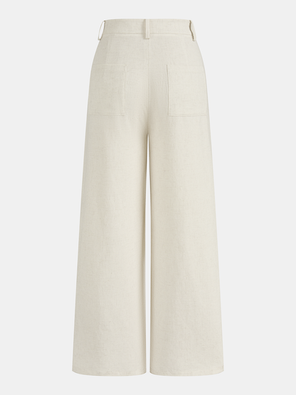 Cotton Linen High Waist Wide Leg Pants