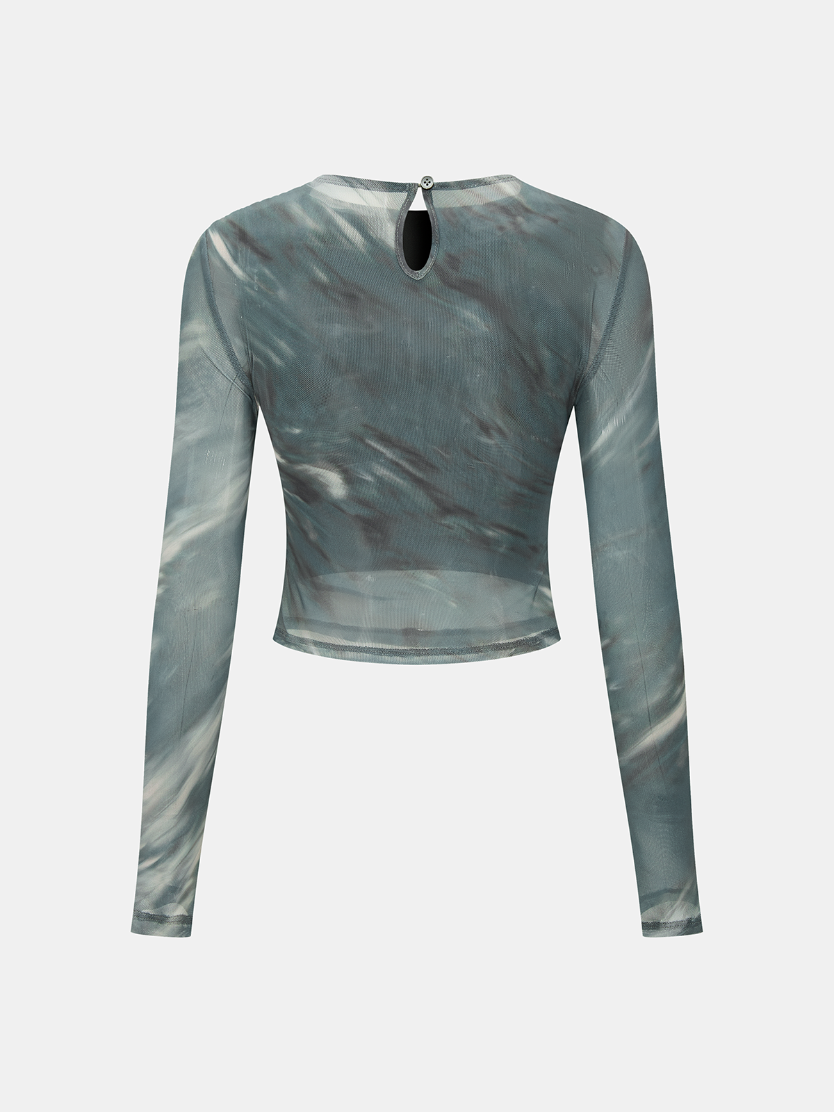 Tie-Dye Mesh Ruched Long-Sleeve Top