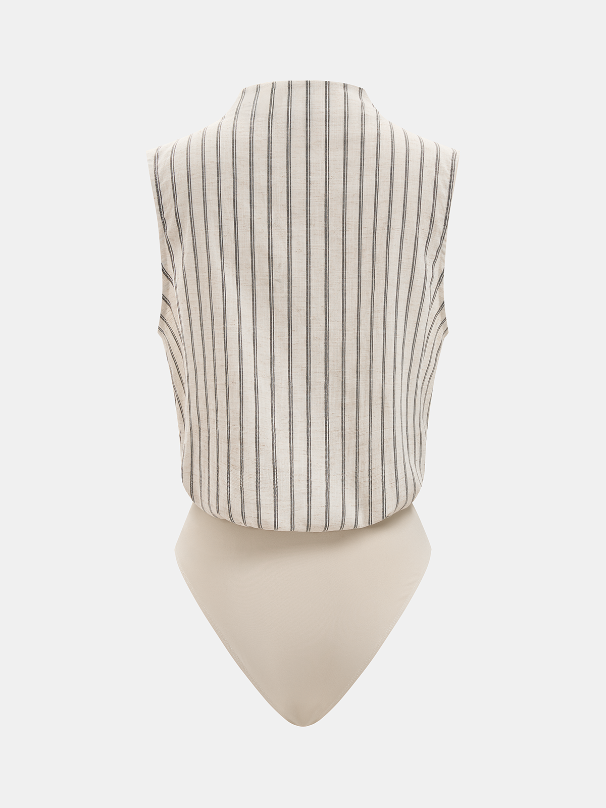 Cotton Linen Striped Sleeveless Wrap Bodysuit